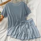 Set: Ruffled Loose T-shirt + High-waist Shorts In 6 Colors