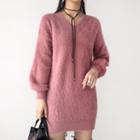 V-neck Furry Knit Dress