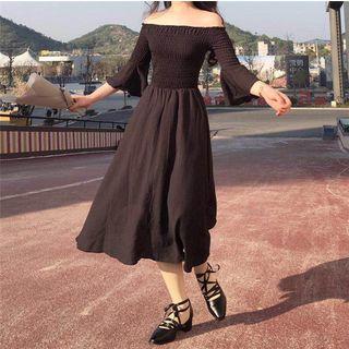 3/4-sleeve Off Shoulder Midi Dress