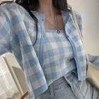Gingham Cardigan / Cropped Camisole Top