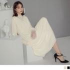 Mock Neck Lace Panel Layered Maxi Dress