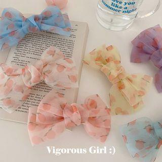 Peach Print Mesh Bow Hair Clip