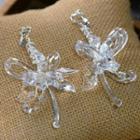 Wedding Bow Faux Crystal Dangle Earring 1 Pair - Clip On Earrings - White - One Size