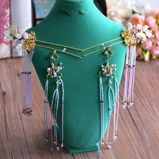 Bridal Set: Beaded Drop Clip-on Earring + Hair Pin