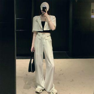 Cropped Short-sleeve Blazer / Shorts / Wide-leg Pants