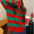 Striped Cardigan Green & Red - One Size