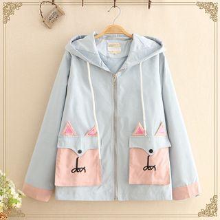 Flap-pocket Two-tone Zip-up Hoodie