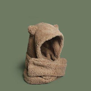Bear Ear Chenille Hooded Scarf Brown - M