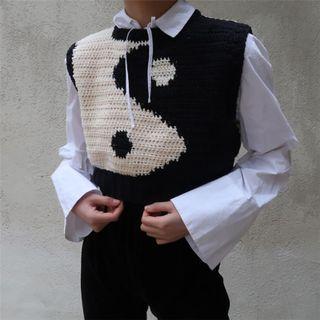 Taichi Print Cropped Sweater Vest