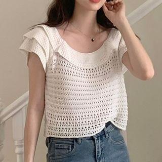 Cap-sleeve Pointelle Knit Top White - One Size
