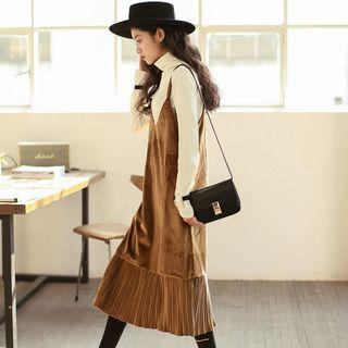 Spaghetti Strap Pleated Panel Midi Dress