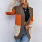 Long Sleeve Color-block Loose-fit Cardigan