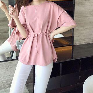 Knit Elbow-sleeve Tie-waist Top