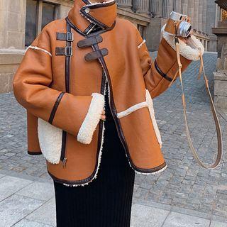Buckled Fleece-lined Zip Jacket