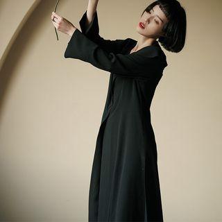 Long-sleeve Collar Button-up Midi Dress