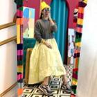 Mock Two-piece Drawstring Long-sleeve Midi Dress