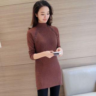 Beaded Mock Neck Long Sweater
