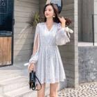 Sequined Tie-cuff Long-sleeve Mini A-line Dress
