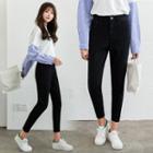 High-waist Fleece-lined Cropped Slim-fit Jeans