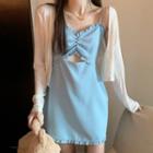 Spaghetti Strap Ruffle Trim Mini A-line Dress / Cropped Cardigan