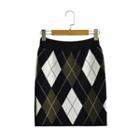 Argyle Knit Mini Pencil Skirt Black - One Size