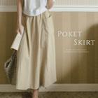 Patch-pocket Flared Long Skirt