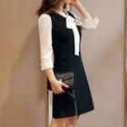 3/4-sleeve Bow-accent Panel Dress