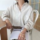 Striped Linen Loose-fit Long-sleeve Shirt