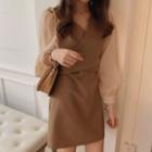 Puff-sleeve Two Tone Shift Dress