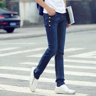 Slim-fit Buttoned Washed Jeans