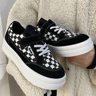 Plaid Lace-up Platform Sneakers