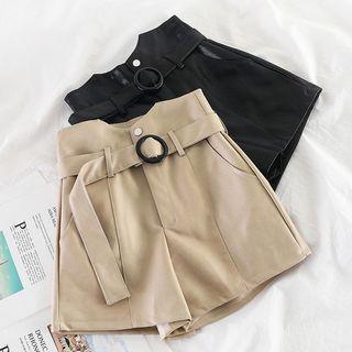 Faux Leather High-waist Wide-leg Shorts