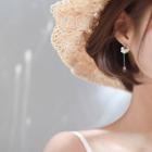 925 Sterling Silver Scallop Flower Faux Crystal Dangle Earring 1 Pair - Earring - Drops & Flower - One Size