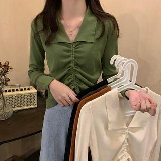 Drawstring Polo Knit Top