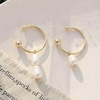 Faux Pearl Hoop Drop Earring 1 Pair - 187 - 925 Silver Needle - As Shown In Figure - One Size