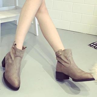 Faux Leather Block Heel Ankle Boots