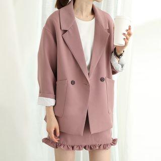 Double-breasted Blazer / Frill-trim Mini A-line Skirt