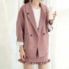 Double-breasted Blazer / Frill-trim Mini A-line Skirt