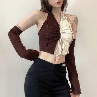 Set: Two Tone Halter Top + Arm Sleeves