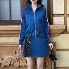Color-panel Zip Jacket / Mini A-line Skirt