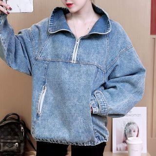 Half-zip Denim Long-sleeve Top