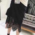 Lace Underlay Midi Knit Skirt