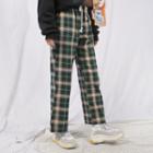 Drawstring-waist Plaid Pants