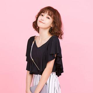 Ruffle Cap-sleeve Cross-strap Top