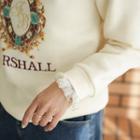 Lace-cuff Embroidered Napped Sweatshirt
