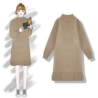Mock Neck Long-sleeve Knit Dress As Shown In Figure - One Size