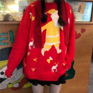 Christmas Santa Print Knit Sweater
