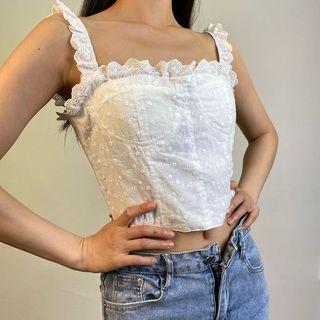 Ruffle Trim Square-neck Crop Top