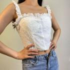 Ruffle Trim Square-neck Crop Top
