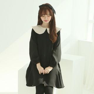 Puritan-collar Flounce Dress Black - One Size